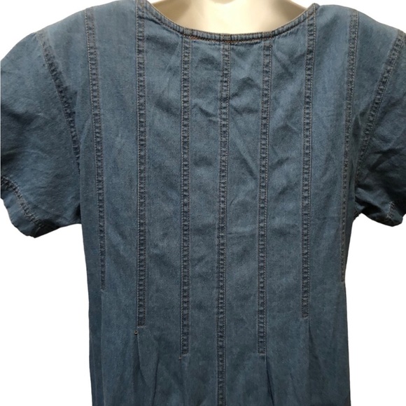VTG Denim Embroidered Midi Dress Sz. M Modesty 100% Cotton Blue Button Front - Picture 4 of 9